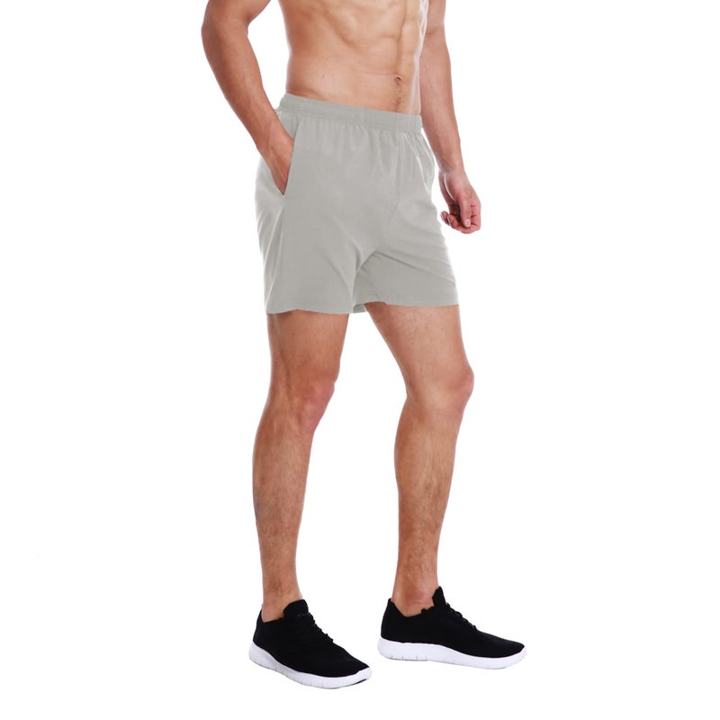 EZRUN Men's 5 Inches Running Workout Shorts Quick Dry Lightweight Athletic Shorts with Liner Zipper Pockets,LightGrey,L - Image 3